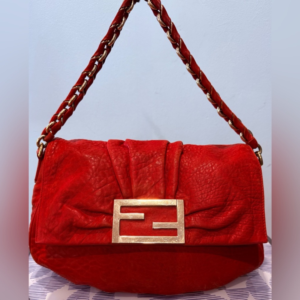 FENDI Red Leather Mia Flap Bag.